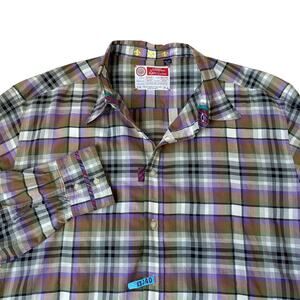 Robert Graham Freshly Laundered Shirt Men XXL Purple Plaid Embroidered Button Up